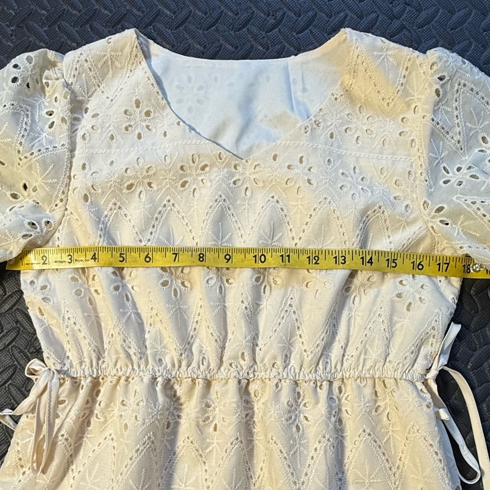 Vintage Homemade Cream Eyelet Midi Dress Size Small - Picture 5 of 10
